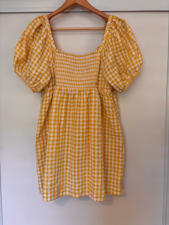 Cotton Yellow & White Puff Sleeve Babydoll Gingham Sundress Size XL Y2K Milkmaid - Picture 3 of 9